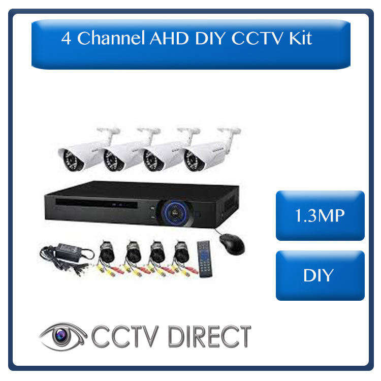 DIY 4 Channel AHD kit with 1.3MP digital camera's, 720P recording and internet remote viewing
